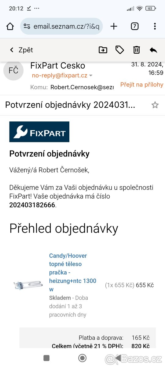 Topné těleso do pračky Candy EVO3 1253D - 5