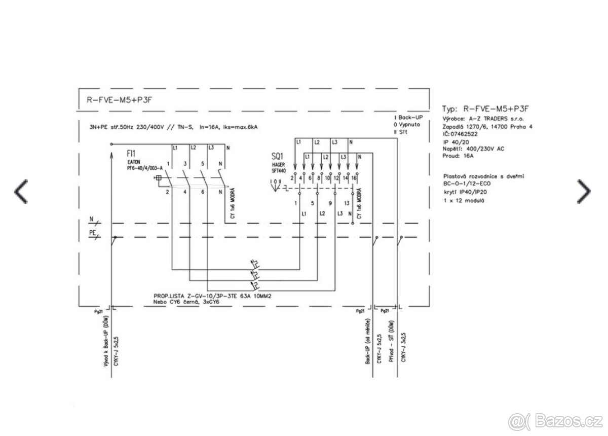 Rozvaděč R-FVE-M5+P3F pro zálohované okruhy FVE - 5