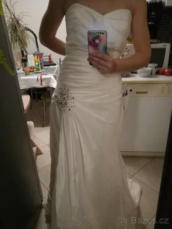 NOVÉ Taftové svatební šaty, vel. M-L - 5