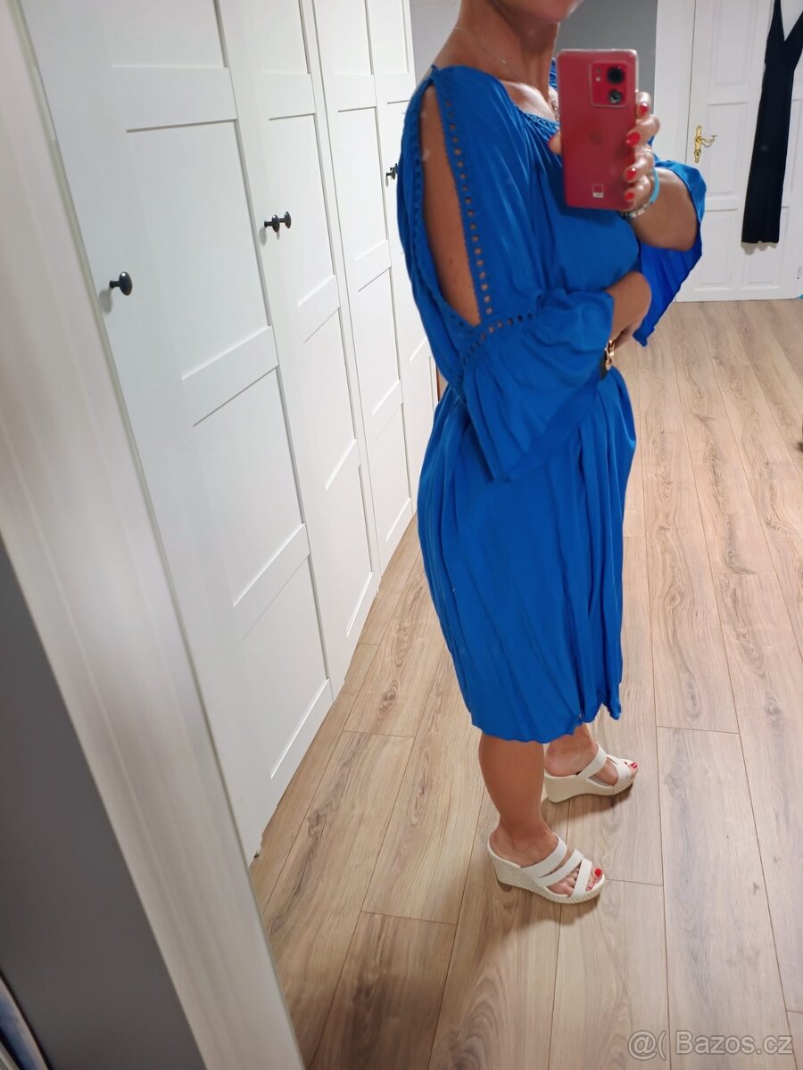 Nové vzdušné modré šaty uni size M/ L - 5