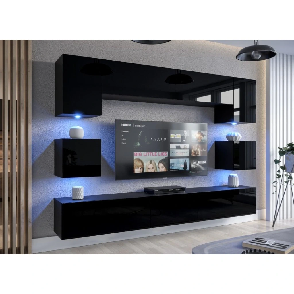 Prodám obývací stěnu ARIZONA – černý lesk / dekor dřeva - 5