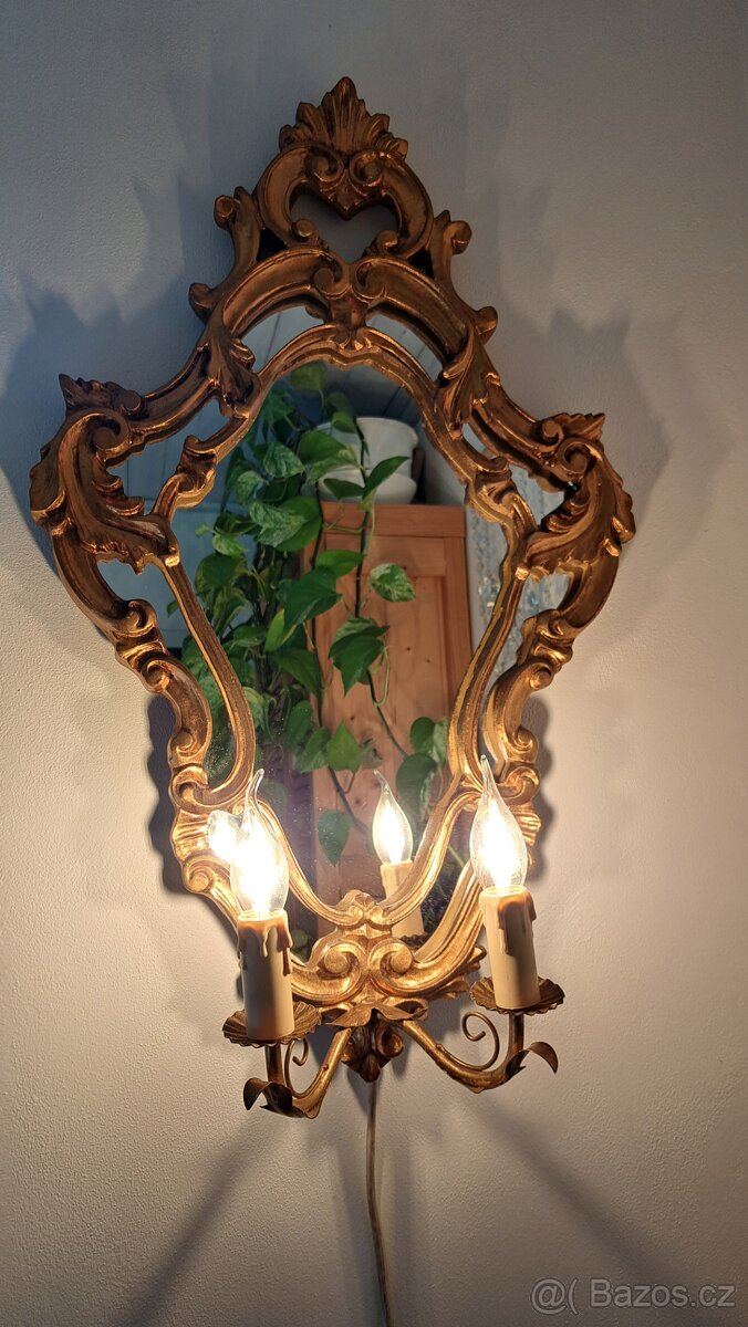 Starožitné osvětlené zrcadlo, lampička . - 5