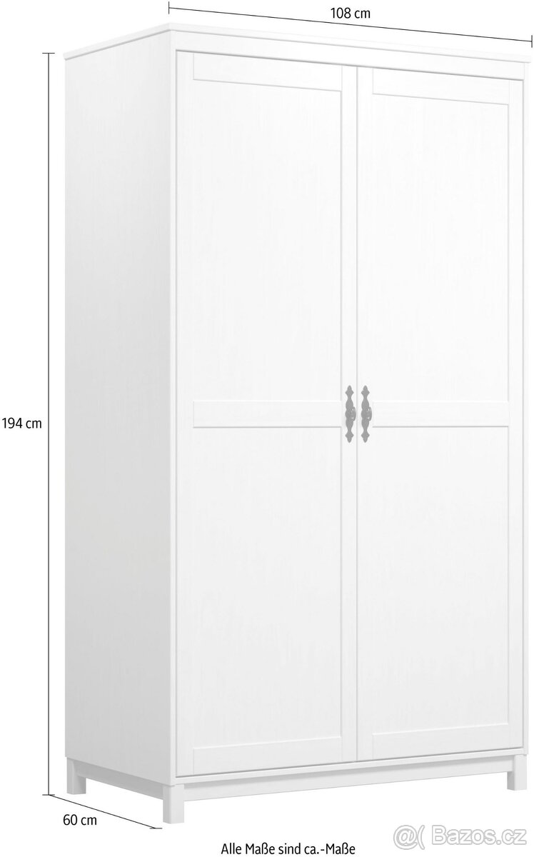 Nová šatní skříň z borovice, přírodní a bílá barva - 5