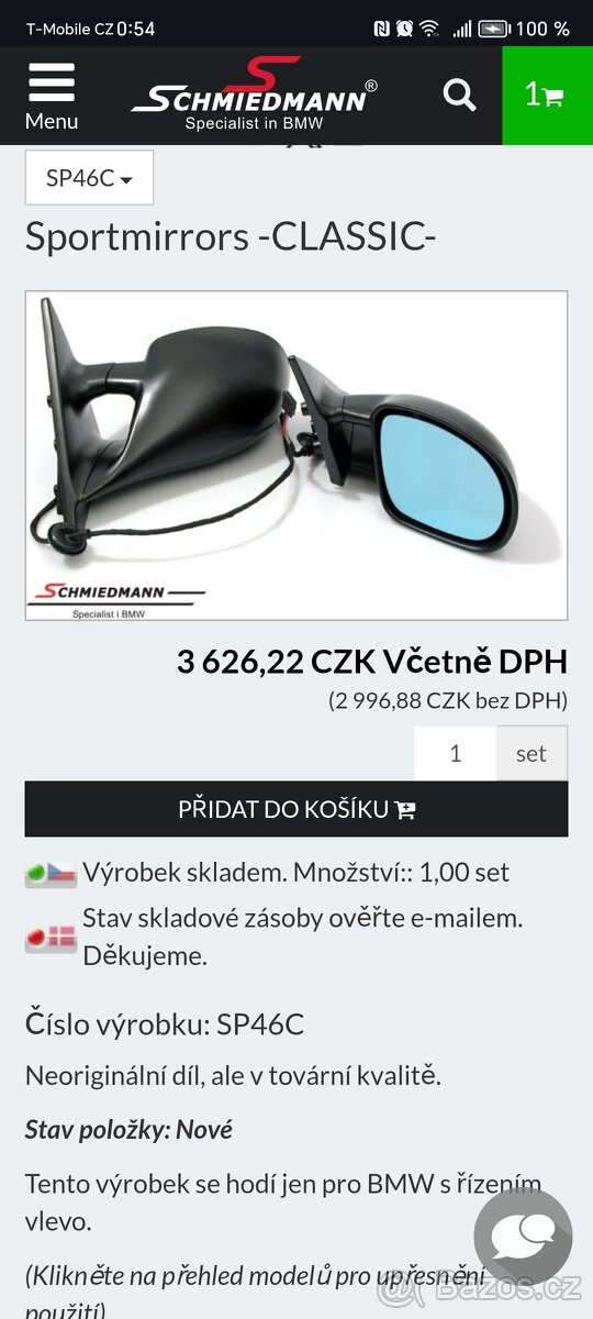 Zrcátko řidiče replika e46 coupe M - 5