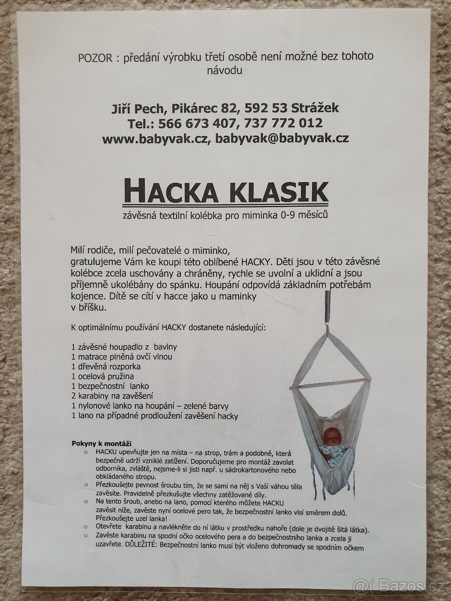 Hacka Babyvak - závěsná textilní kolébka - 5