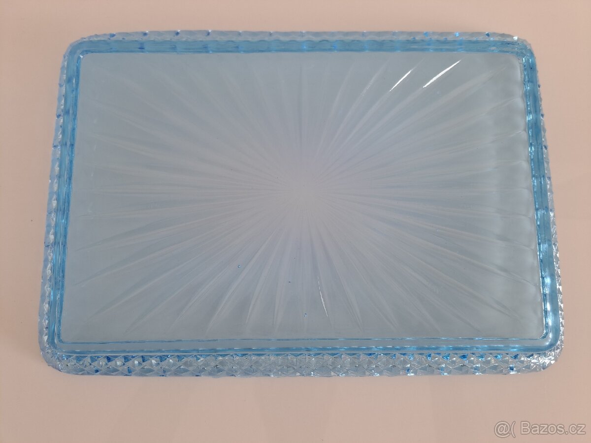 Starý skleněný, modrý podnos - 5