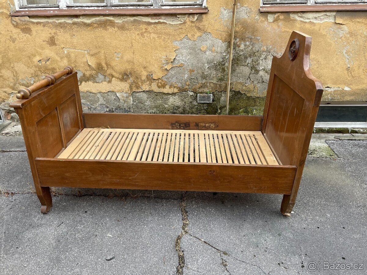 ✅ Starožitná postel z masivu | vyřezávané čelo - 5