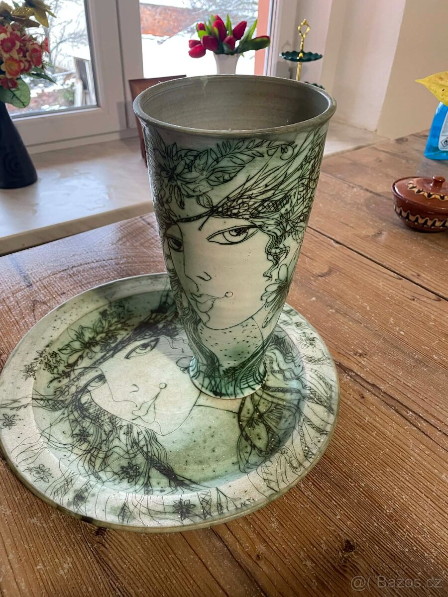 Keramická váza talíř - 5