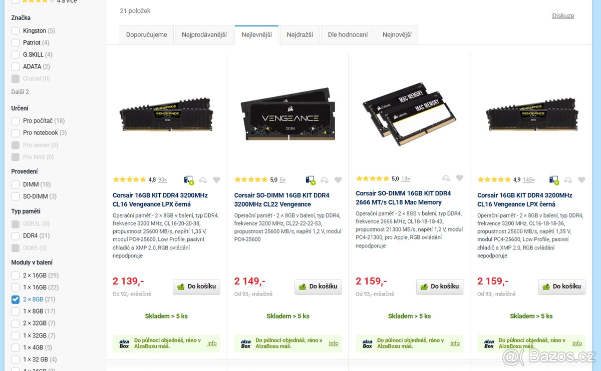 Paměti RAM DDR4 2x8 GB tj. 16GB 2400mhz cl16 - 5