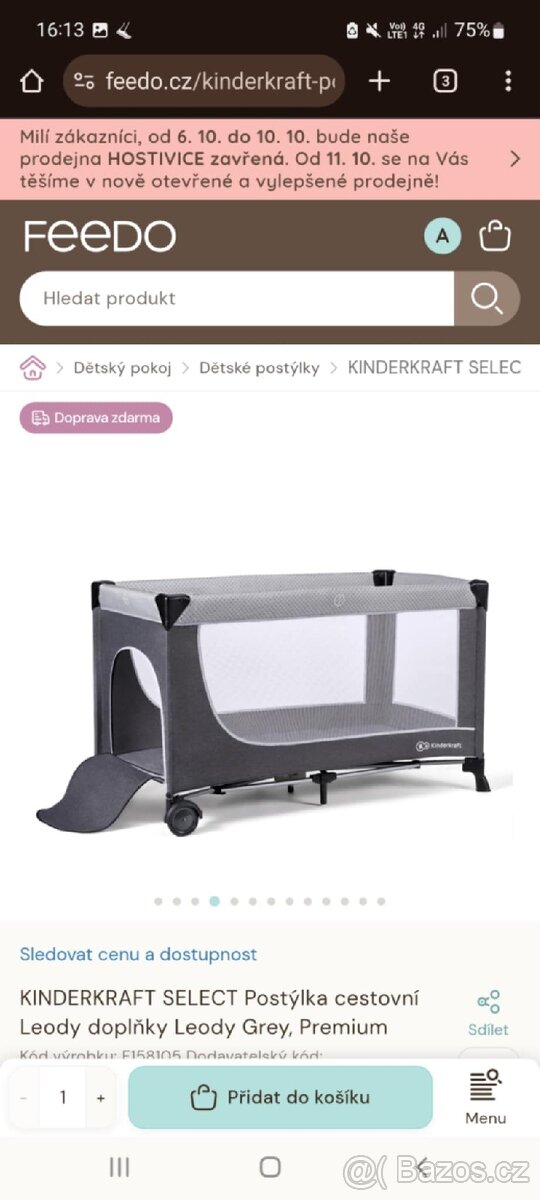 Dětská postýlka+matrace, cestovní postýlka+m, plyš. housenka - 5