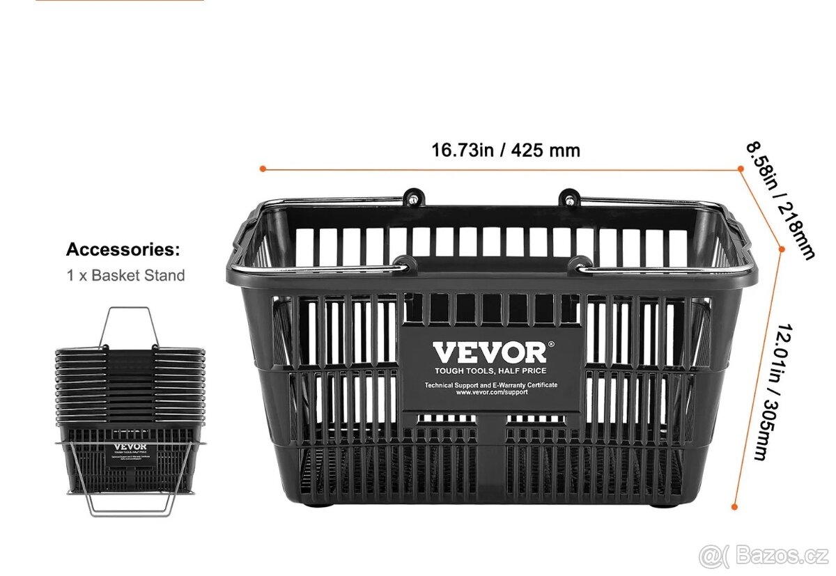 Sada 12 ks černých nákupních košíků s kovovým madlem - 5