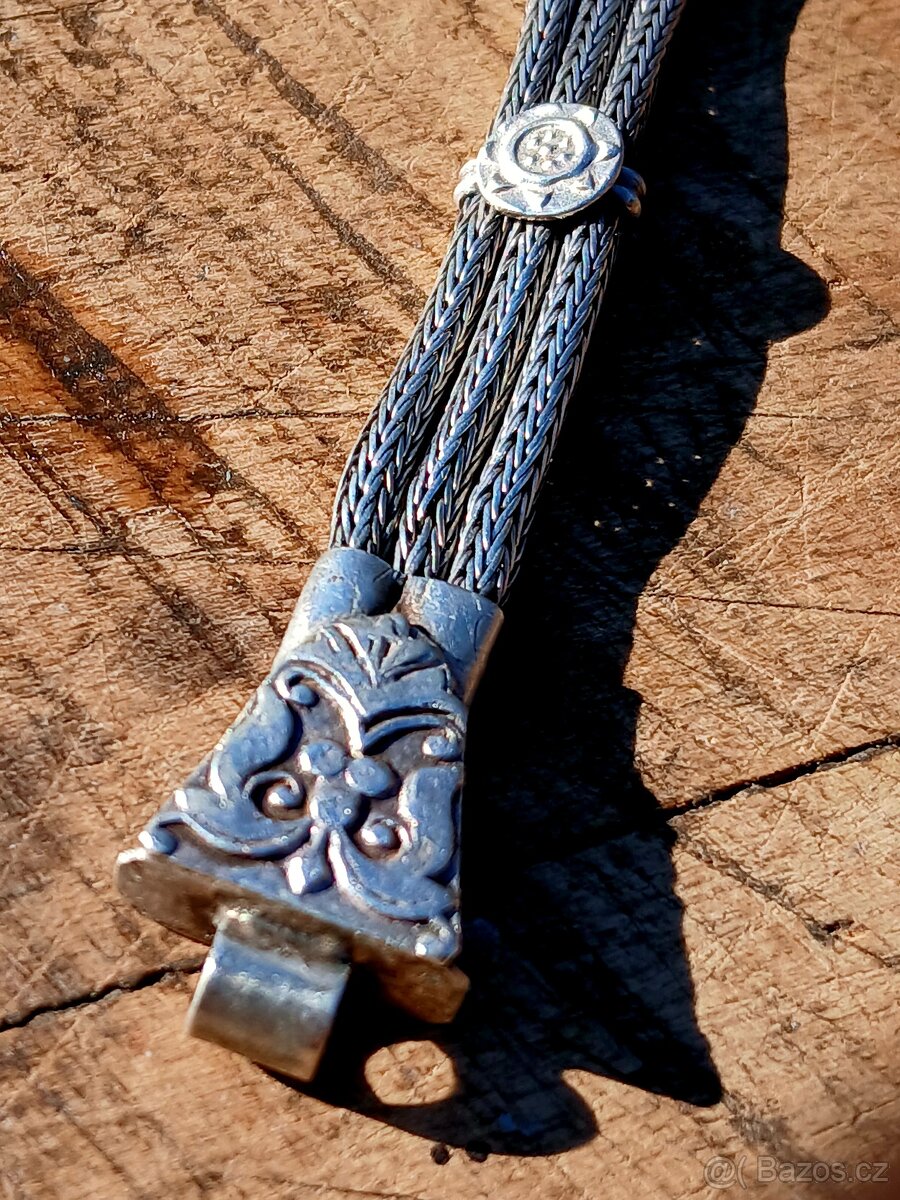 Stříbrný náramek starožitný - 5