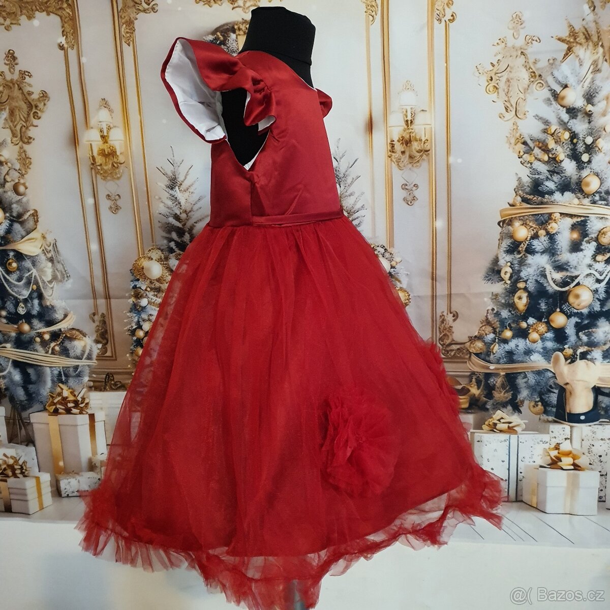 Dívčí společenské šaty v červené/vínové barvě - 5