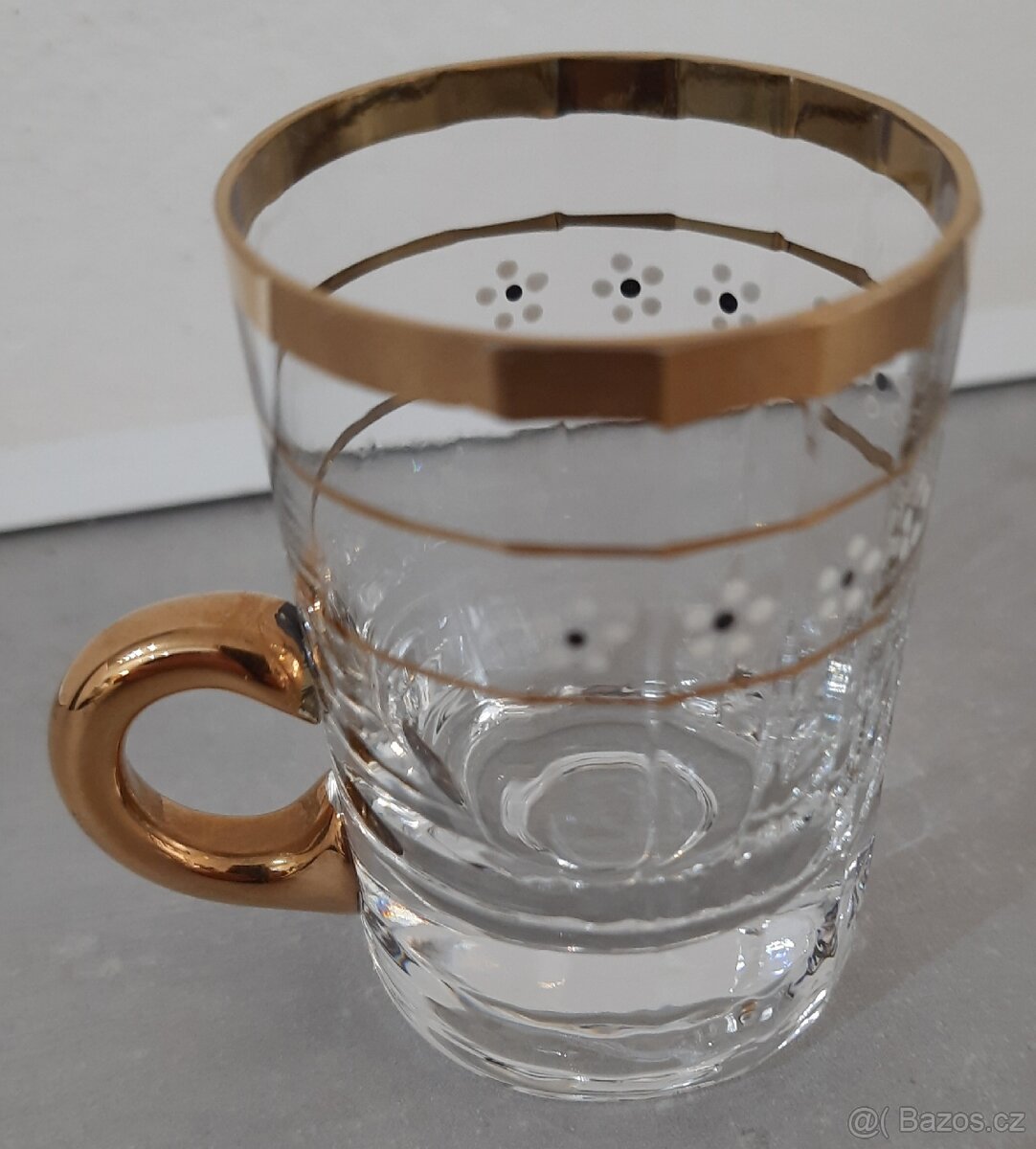 Skleněné moka šálky s podšálky zlacené - 5
