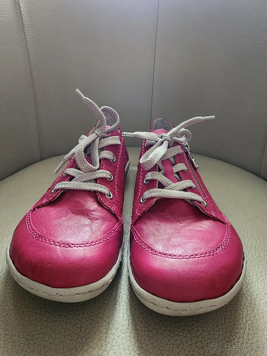 Rieker růžové kožené dámské tenisky, zip, tkaničky, 41 - 5