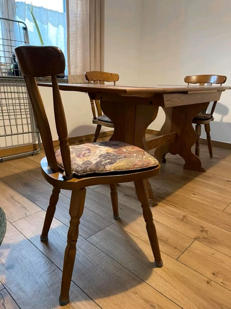 Stůl jídelní rozkládací a 4 židle - masivní - 5