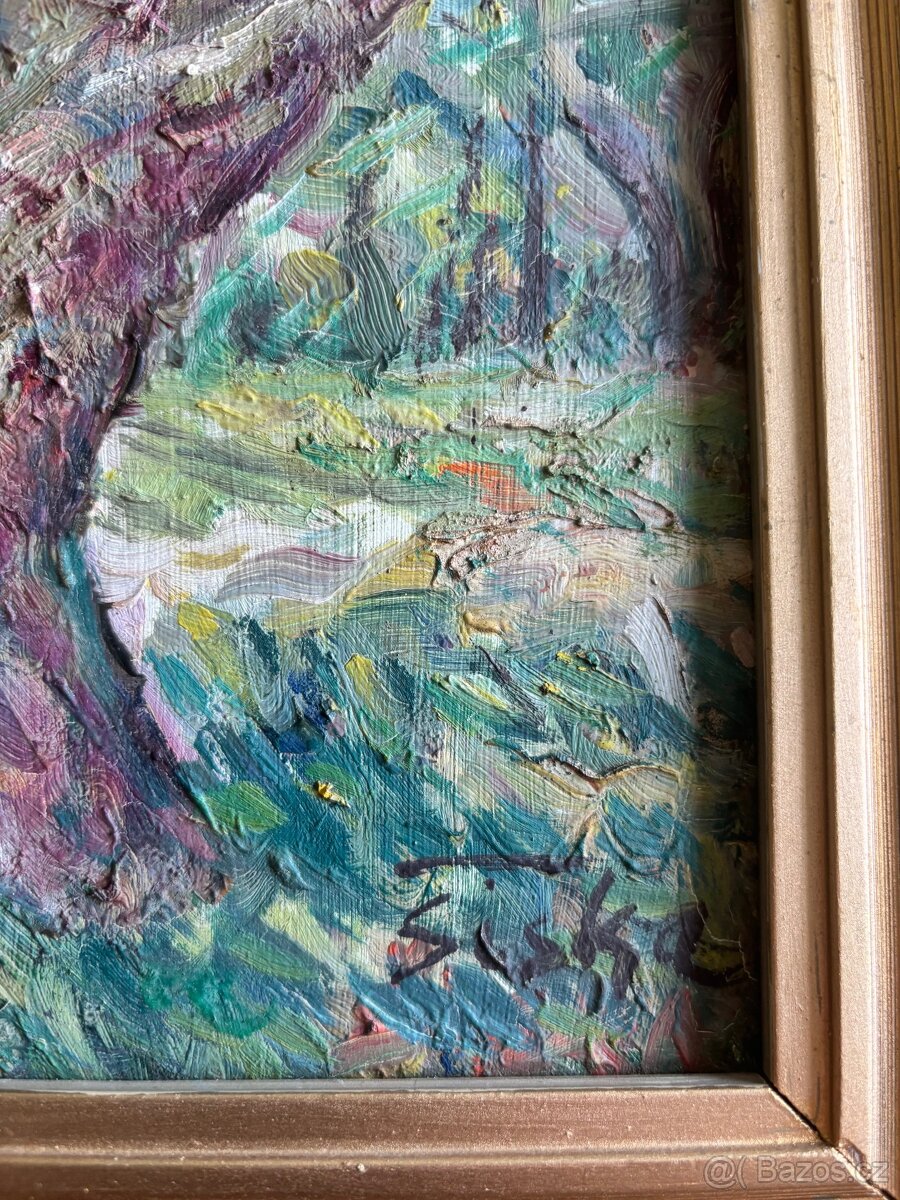 2 Obrazy Štefan Šiška staré oleje na plátně 57x37, 35x45 - 5