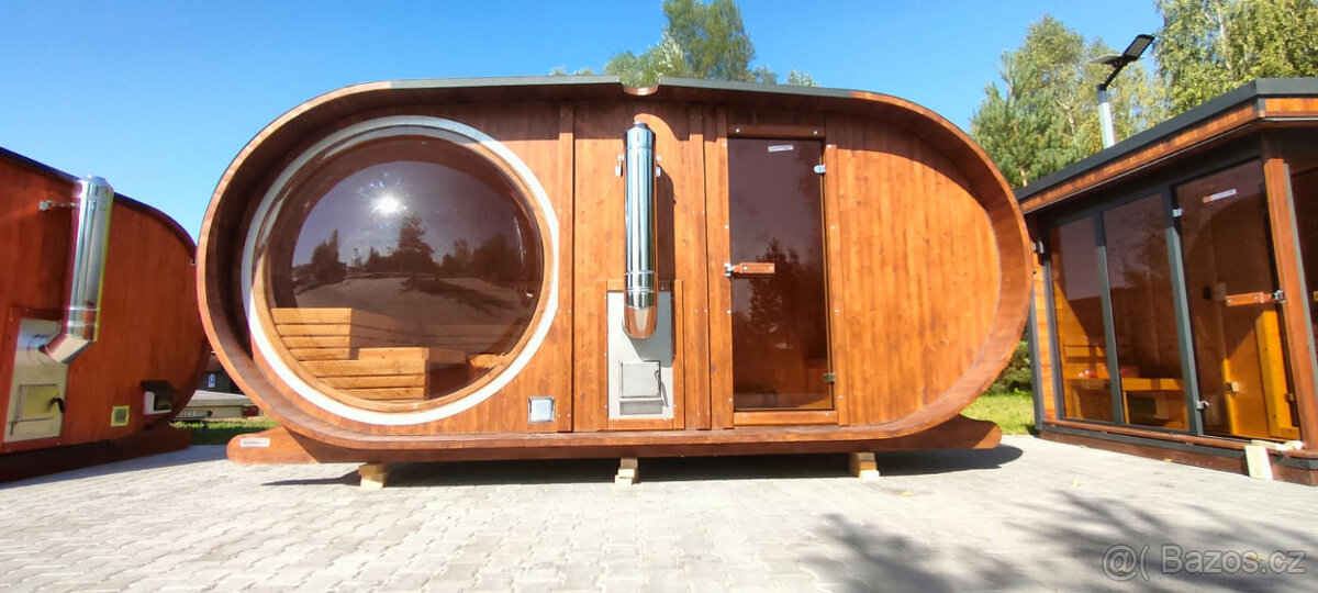 Venkovní oválná sauna s panoramatickým oknem s odpočívárnou - 5