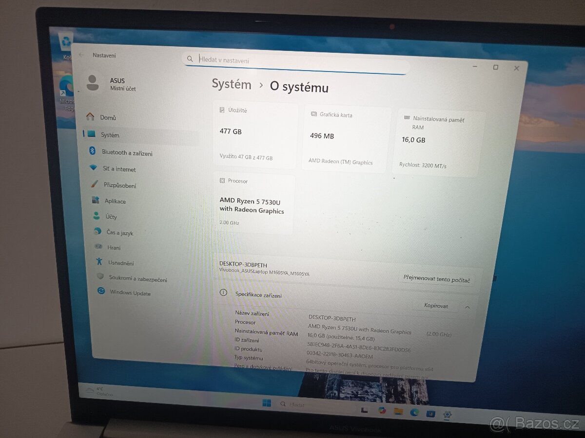 ASUS Vivobook 16 Ryzen 5 7530U DDR4 16GB, 512 GB SSD - 5