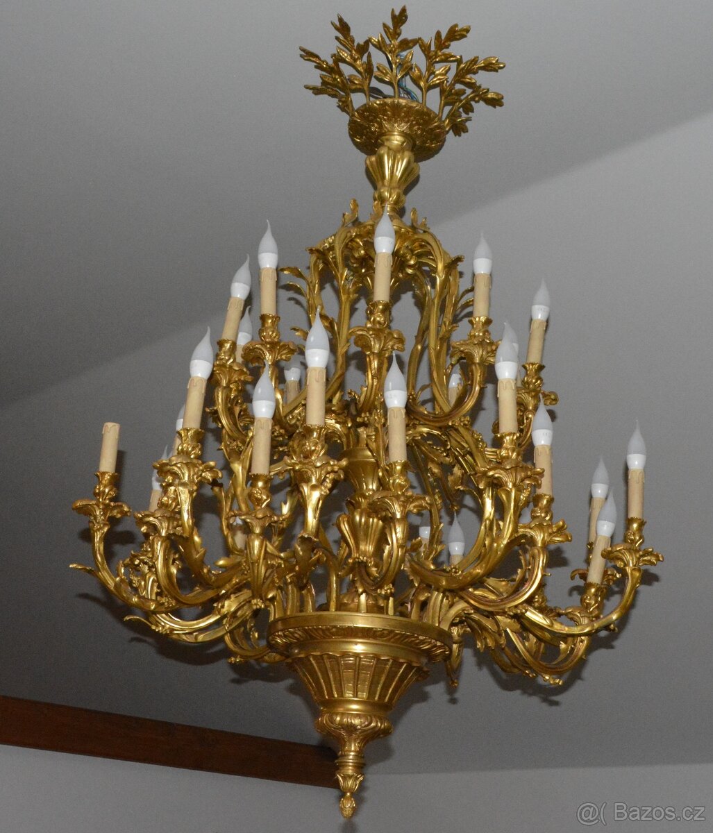 Zámecký bronzový lustr - UNIKÁT - 30 ramen - 142cm - 5