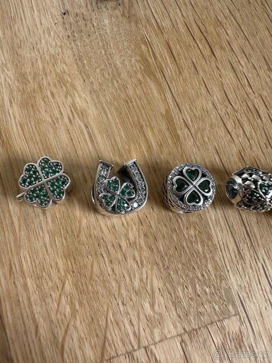 Stříbrné čtyřlístky přívěsky na Pandora náramek - 5