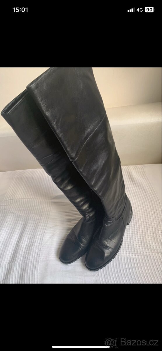 Krásné černé celé kožené kozačky - 5