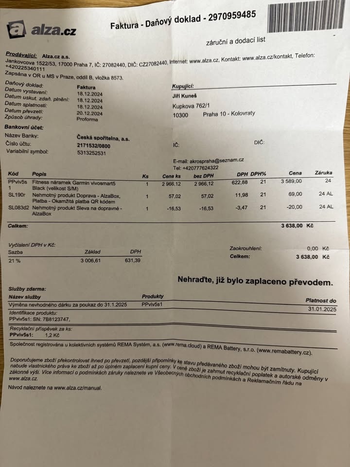 Garmin Vivosmart 5, S/M, jako nové, záruka 12/2026 - 5