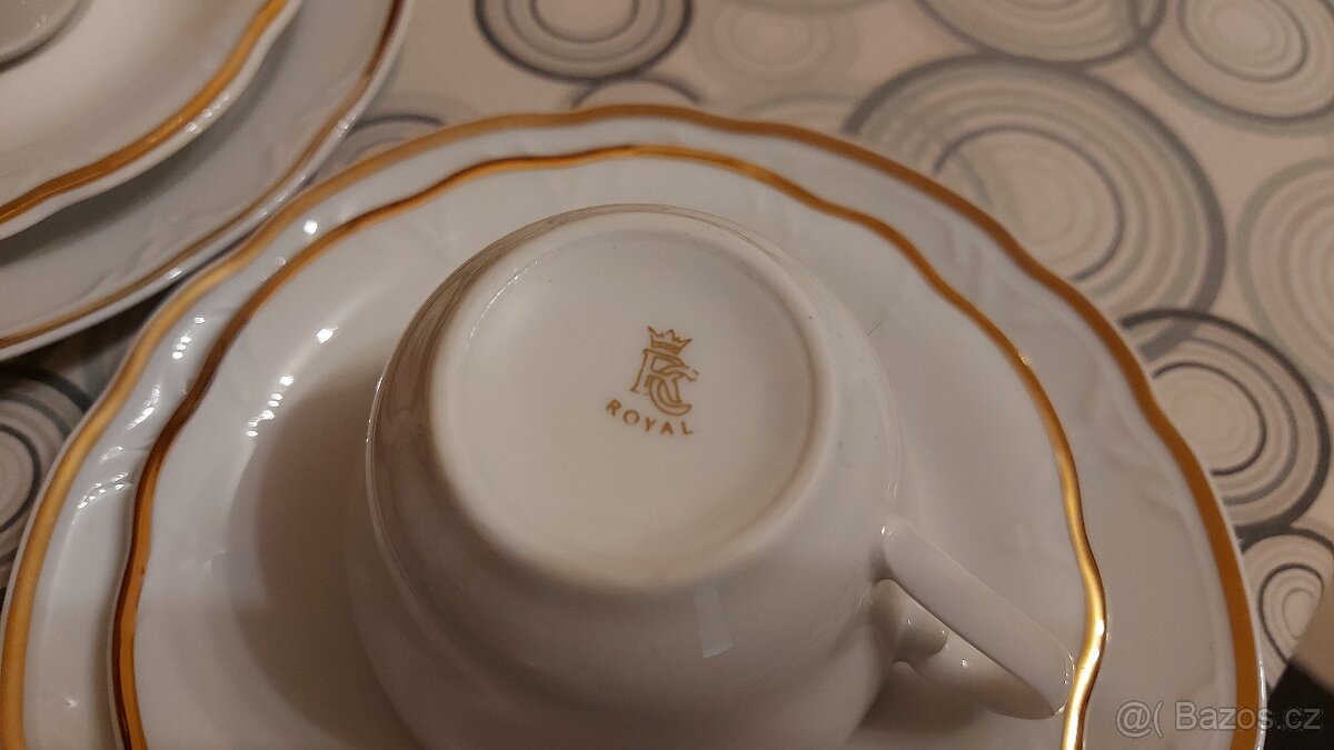 čajový servis, bílý se zlatým proužkem, - 5