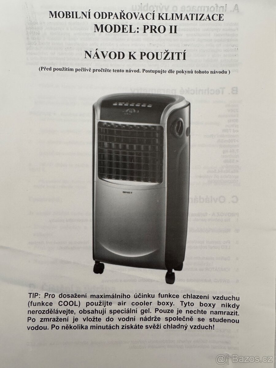 Mobilní odpařovací klimatizace model: PRO II - 5