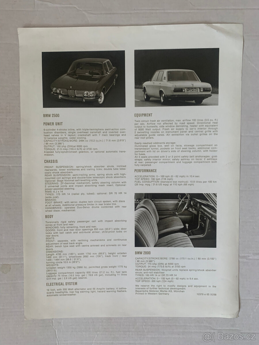 Starý prospekt BMW 1600 - 2500 - 5