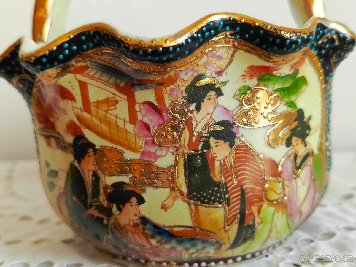 RETRO ČÍNSKÝ BOHATĚ ZDOBENÝ KOŠÍK S UCHEM - 5
