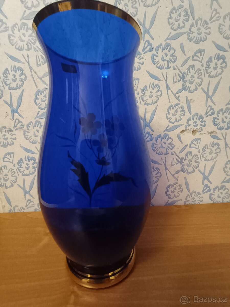 Modrá váza s kytkami bohemia krystal - 5