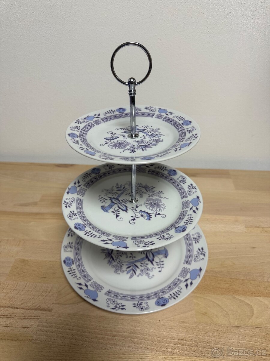 Porcelánový etazér, patrový talíř, cibulák - 5