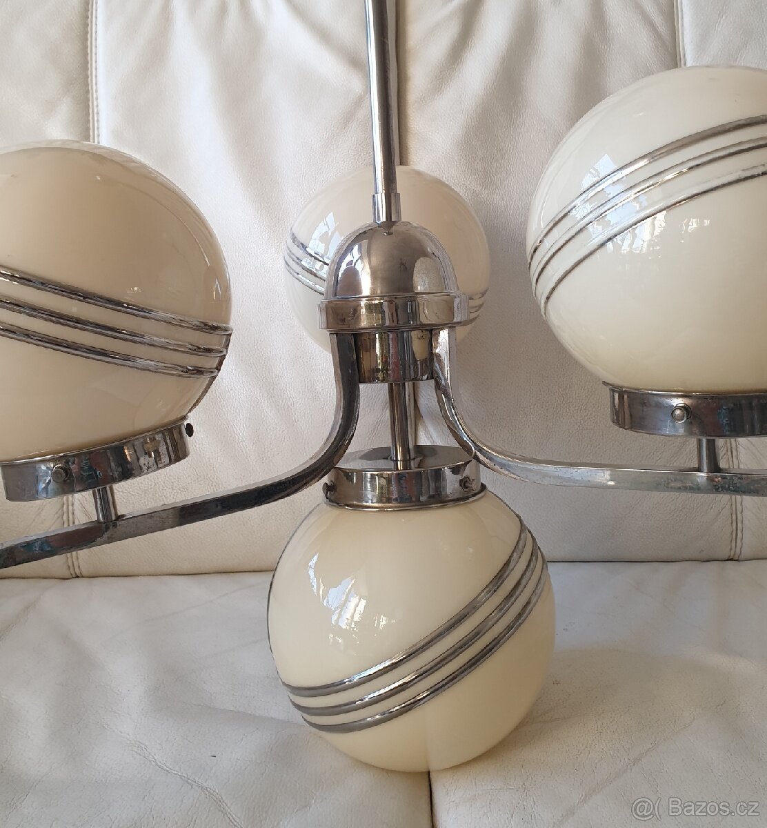 Starožitný lustr art deco chrom koule s pruhy - 5