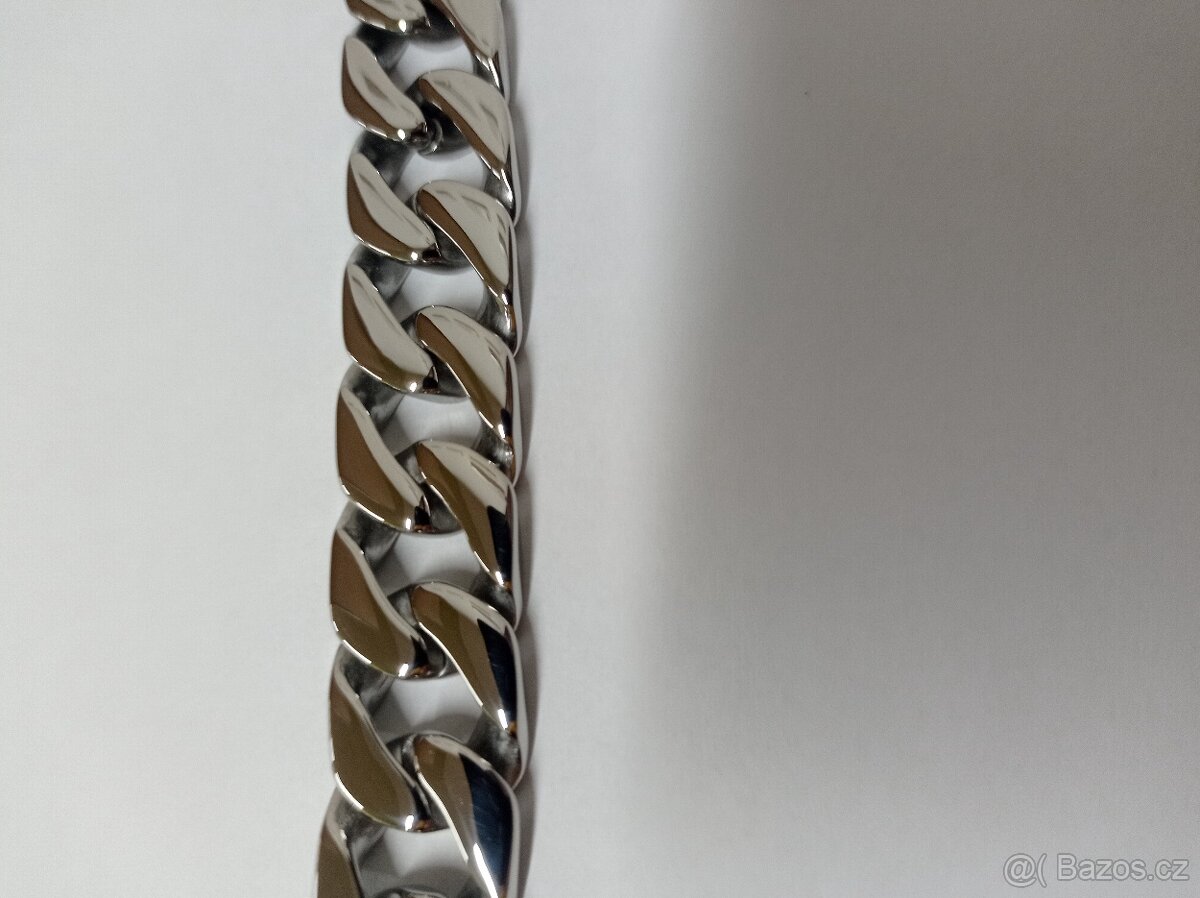 NOVÝ masivní pánský náramek Shiny PANCER Silver Steel š.15mm - 5