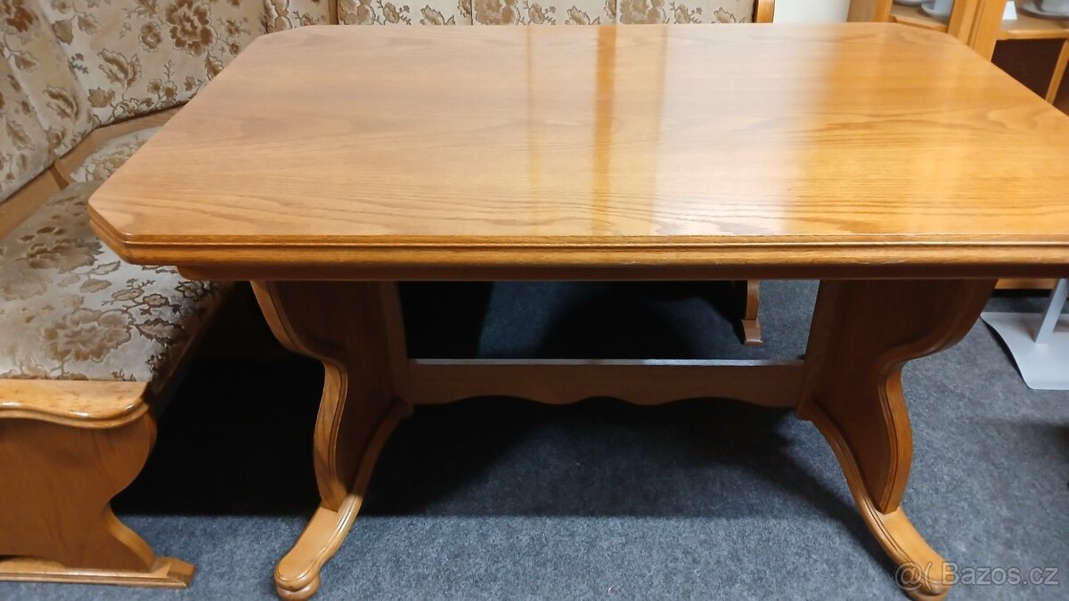 Masivní rustikální rohová lavice+2 židle+rozkládací stůl - 5