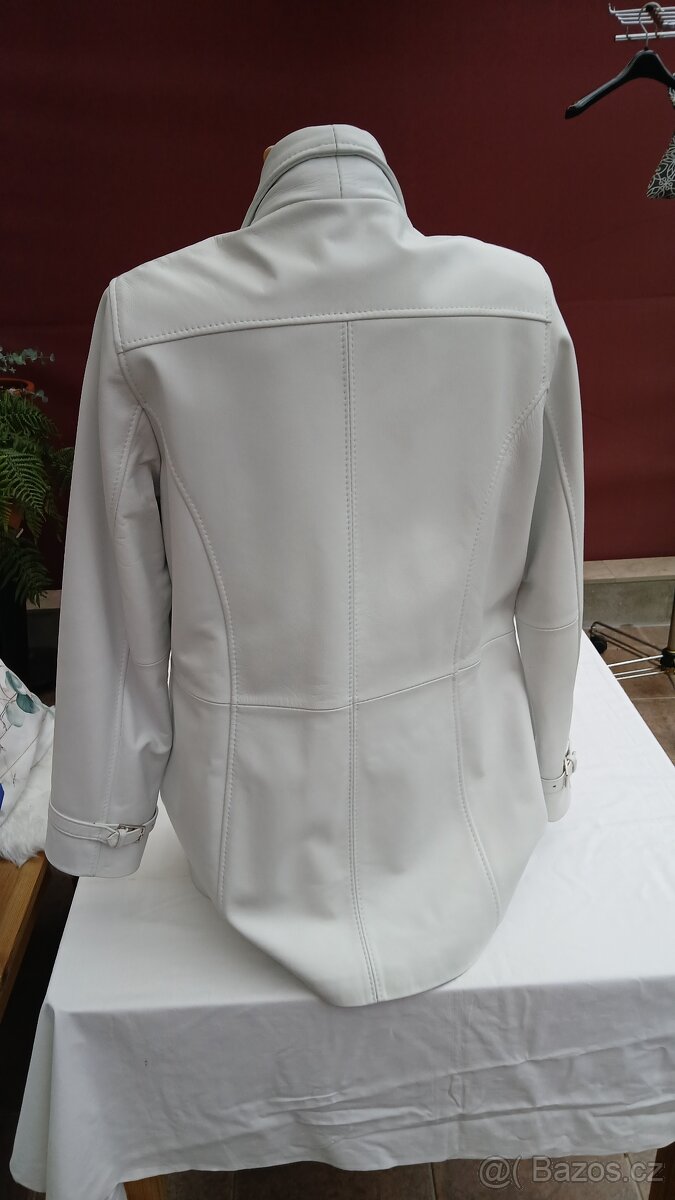 Kožená bílá elegantní delší dámská bunda Evoco vel.XL - 5