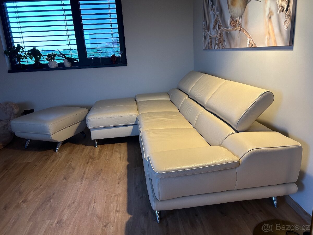 kožená sedaci souprava - rozkládací s úložným prostorem - 5