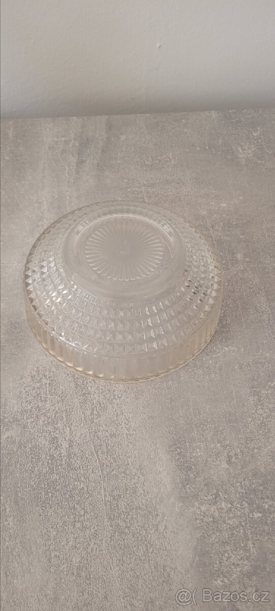 Staré lisované, kvalitni české sklo, 2× miska a sklenka - 5
