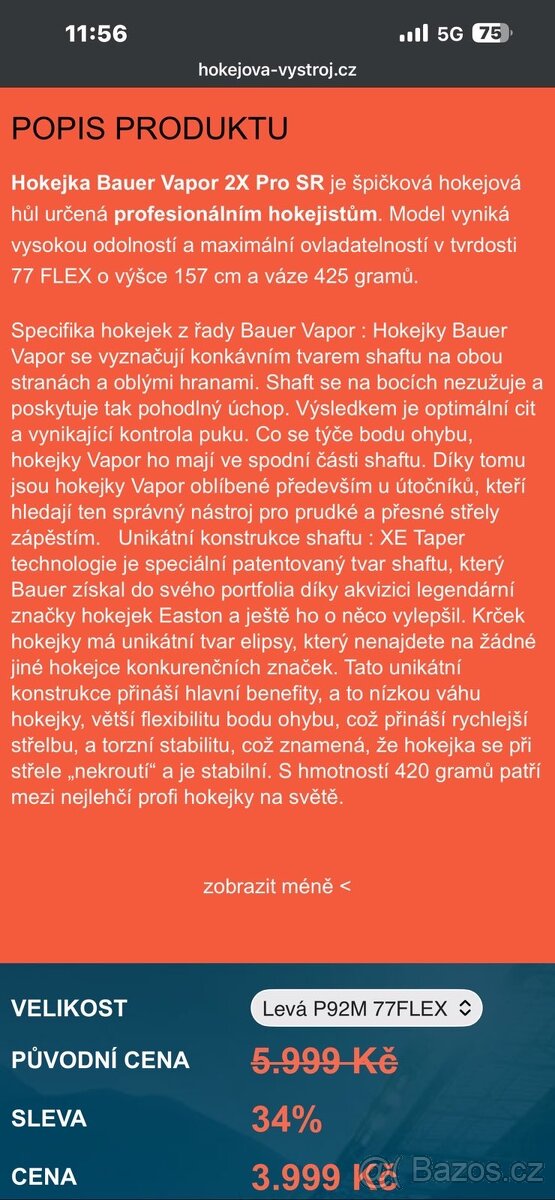 Hokejka Vapor Bauer bílý pasek - 5