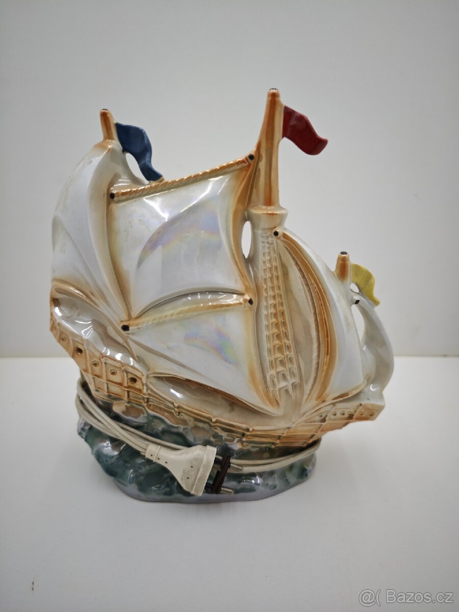 Stará porcelánová retro lampička . Koráb , loď - 5