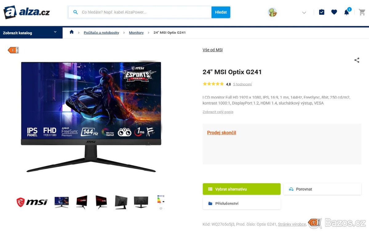 Herní LCD MSI Gaming G241 - 24" | FULL-HD | IPS | 144Hz - 5