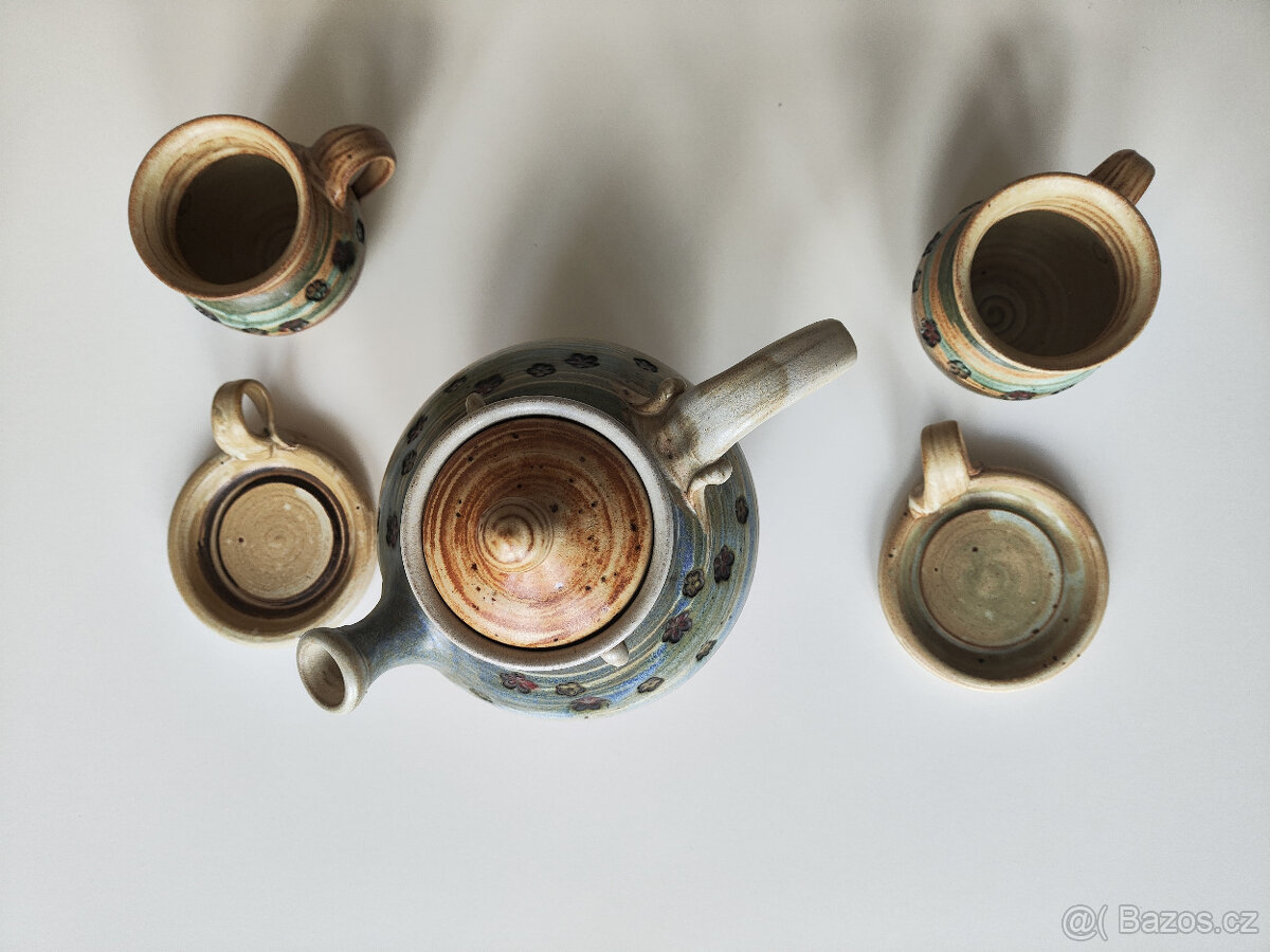 Nádherná keramická sada - konvice + 2 hrnky s podšálky - 5