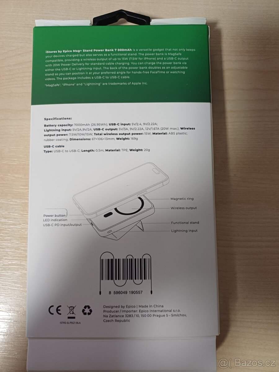 Powerbank Epico Mag+ 7 000mAh, stojánek + kabel USB-C/USB-A - 5