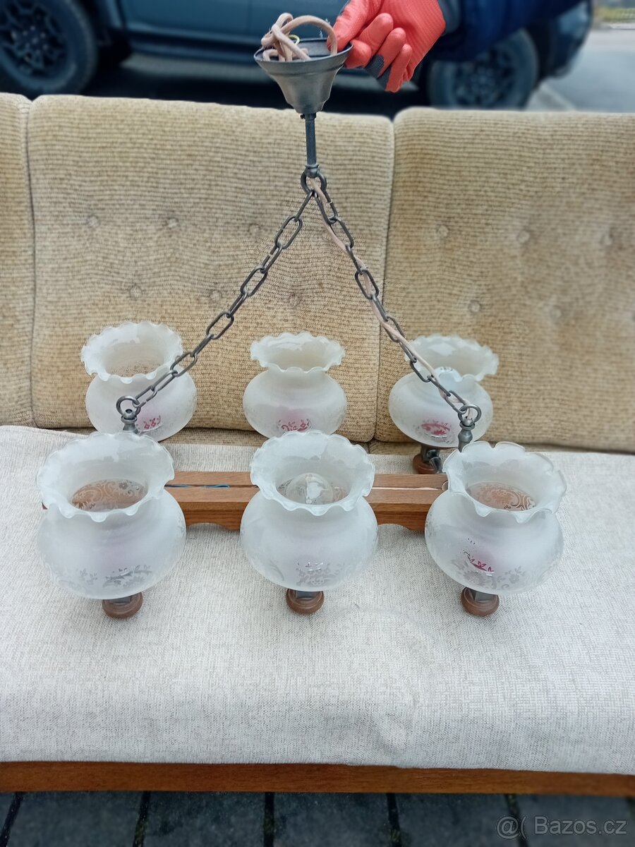 dřevěný, 6 ramený lustr - 5