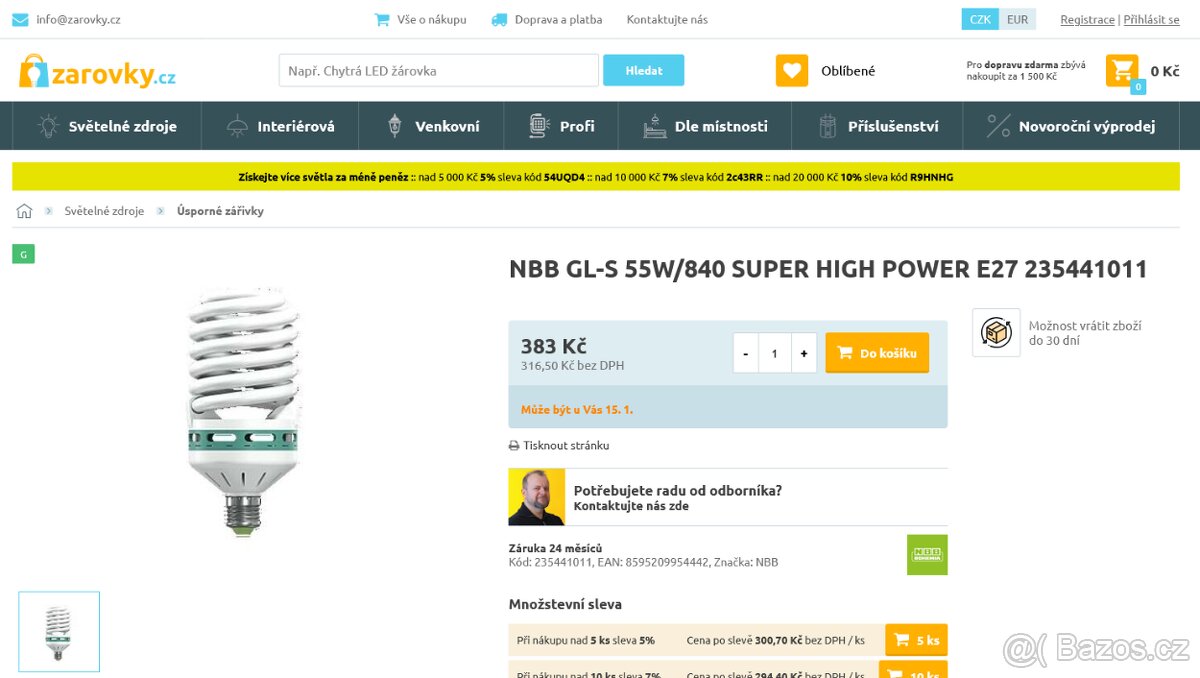 Úsporné žárovky 230V 55W E27 denní bílá, celkem 8 kusů - 5
