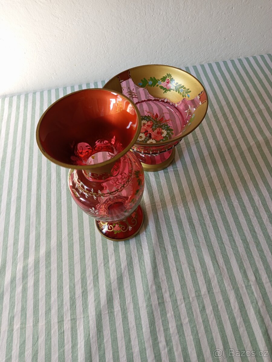 Starožitné Novoborské sklo – váza a mísa - 5