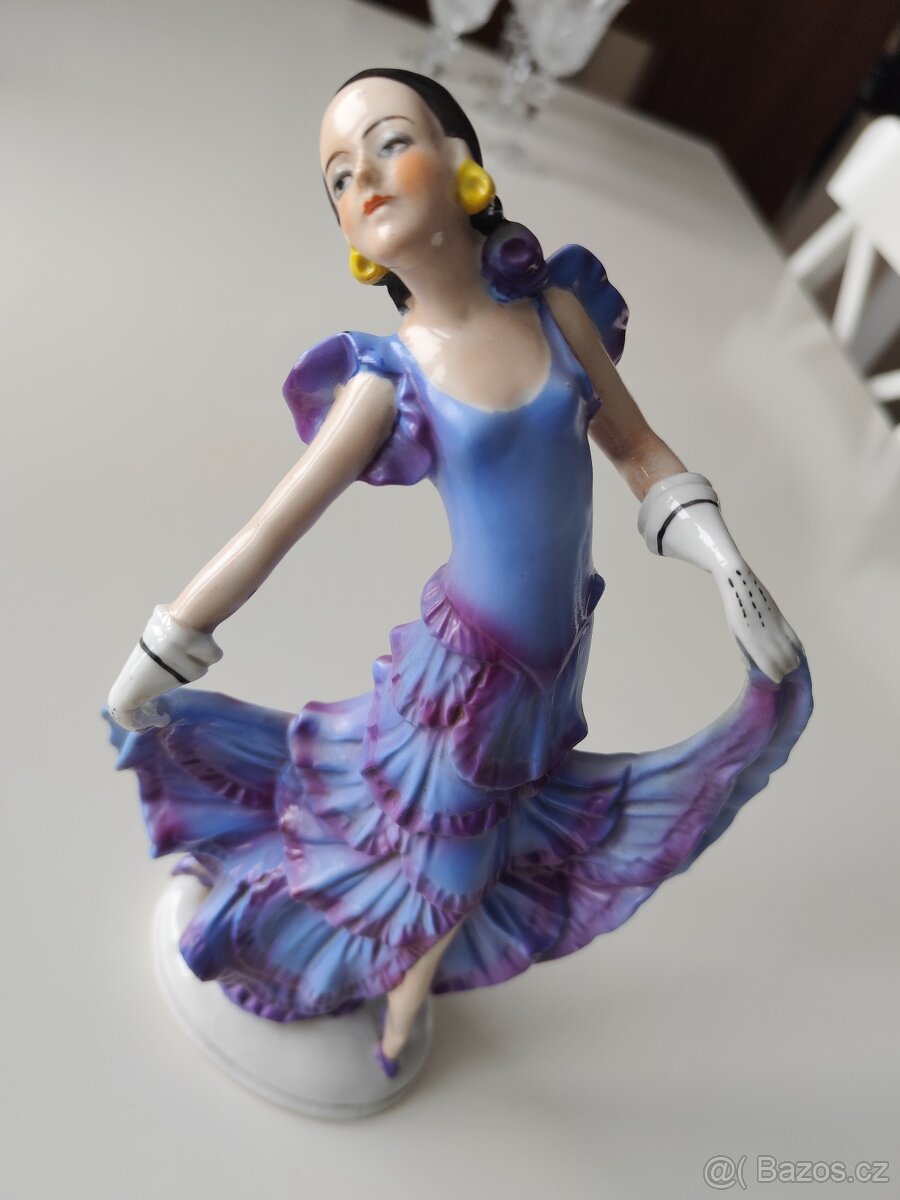 Krásna porcelánová Art Deco soška tanečnice - 5