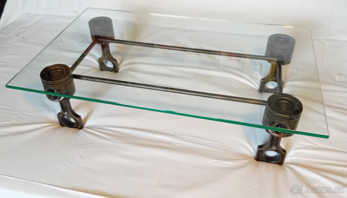 KONFERENČNÍ STOLEK PATINOVANÝ KOV - TVRZENÉ SKLO - 5