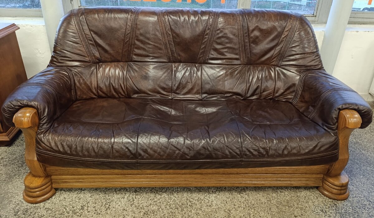 Rustikální kožená sedací souprava, 3 + 2 +1, masív - 5